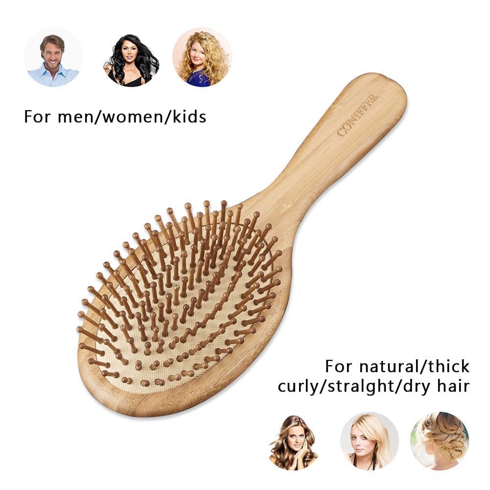 Huachi Wet Hair Brush Bamboo Detangling Brush Natural Wooden Paddle Organic Brush for Women Men Kids Scalp Massage Anti-Static, Reducing Hair Breakage Adding Shine Huachi