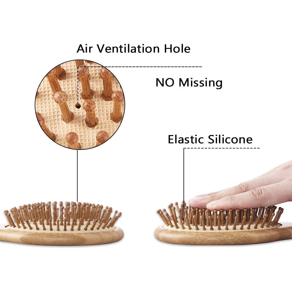 Huachi Wet Hair Brush Bamboo Detangling Brush Natural Wooden Paddle Organic Brush for Women Men Kids Scalp Massage Anti-Static, Reducing Hair Breakage Adding Shine Huachi