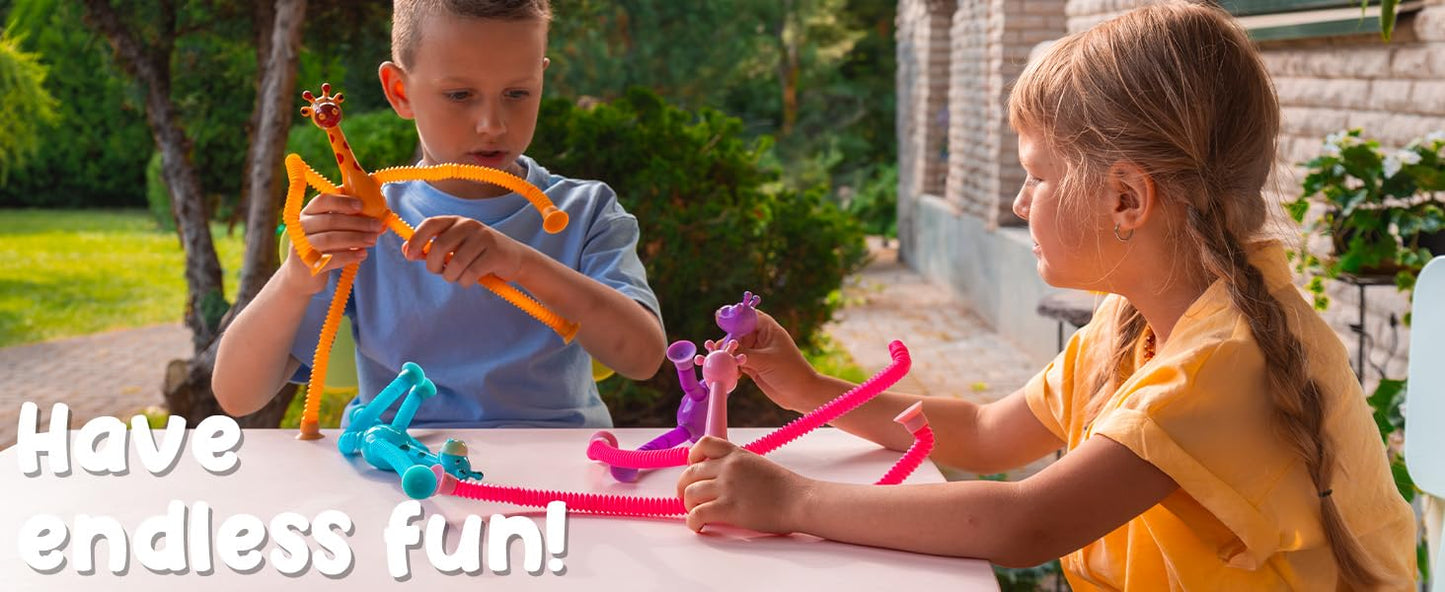 INFLUX Giraffe Shape Suction Cup Fidget Toy - Fun Telescopic Shape-Changing Toy for Kids, Toddlers, and Babies - Ideal Travel Toy with Sensory Engagement for Boys & Girls