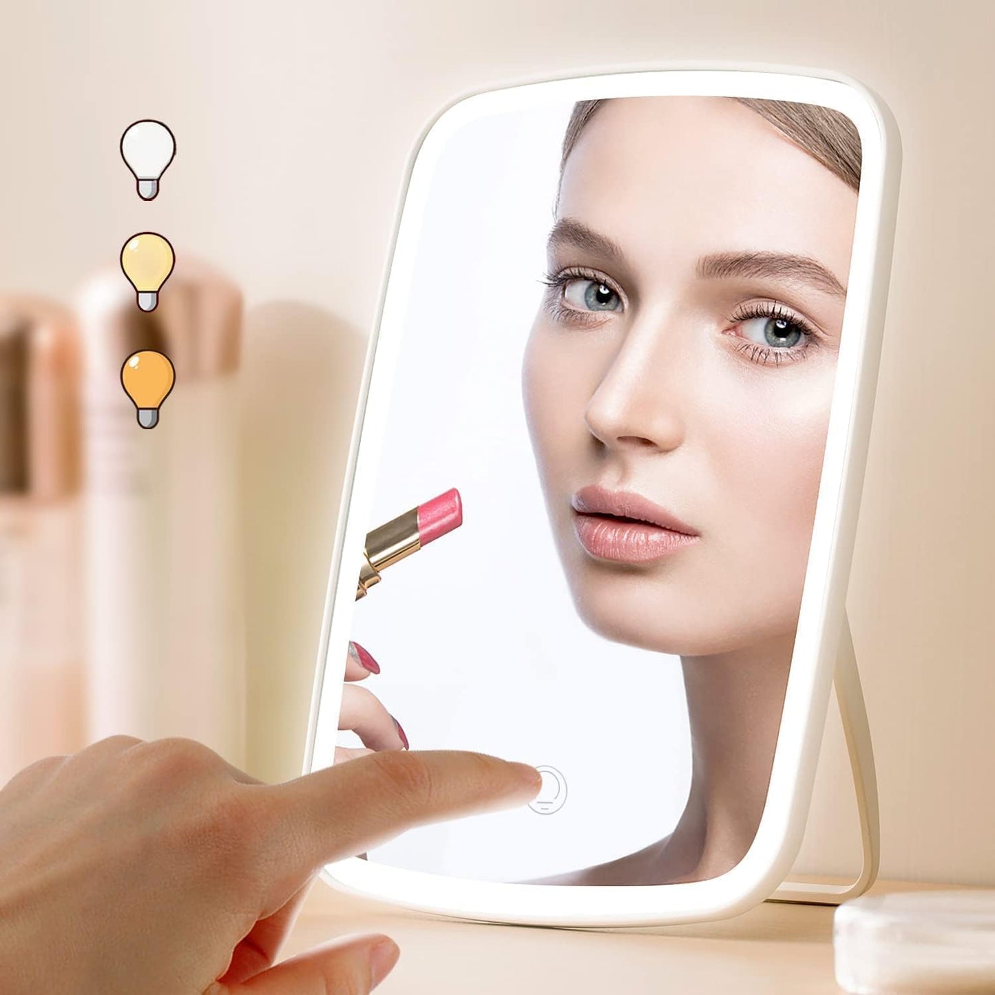 INFLUX LED Makeup Mirror with Adjustable Brightness & 3 Color Modes – Rechargeable Mirror with Lights for Perfect Makeup Application, Ideal for Home, Bathroom, Travel, and Portable Beauty Needs INFLUX