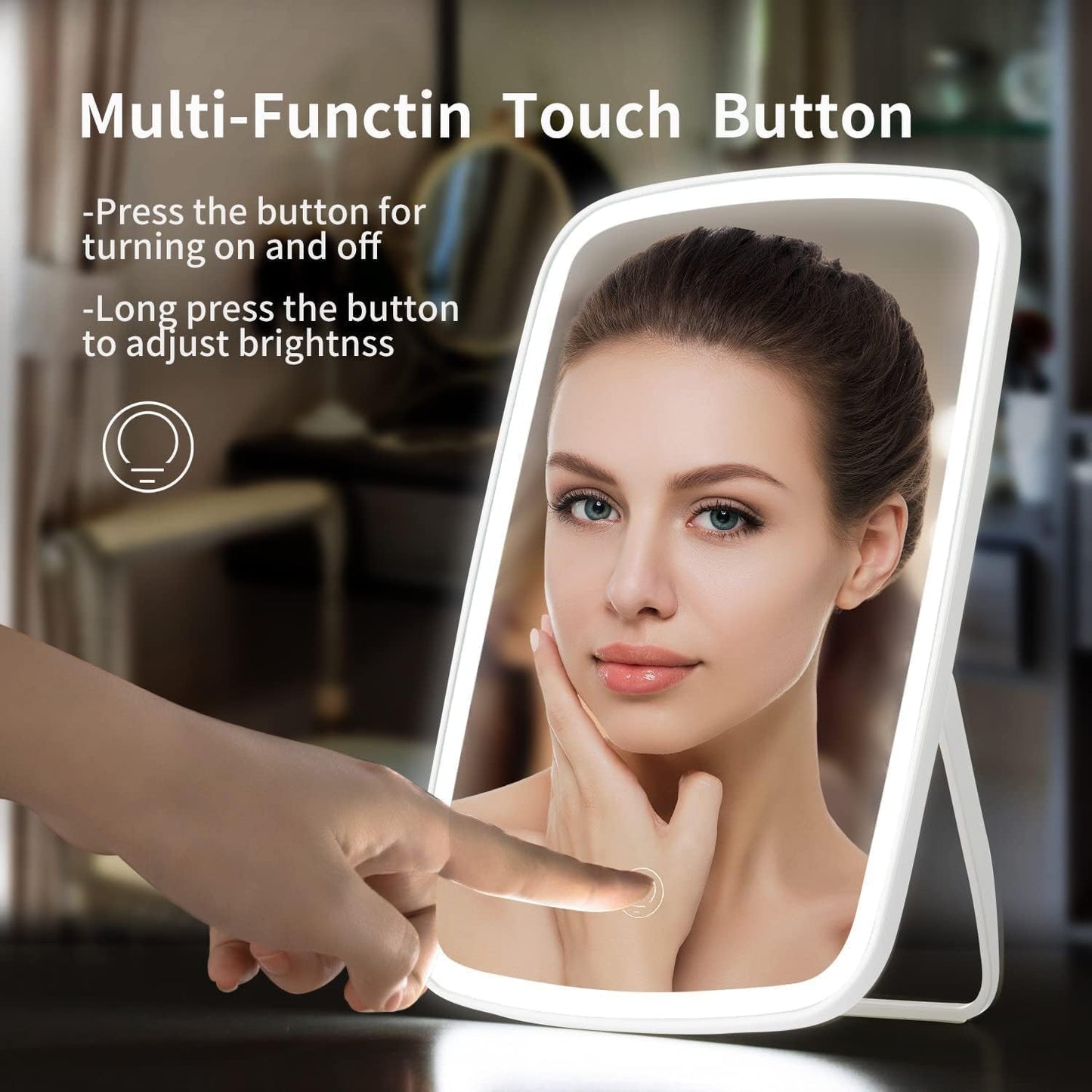 INFLUX LED Makeup Mirror with Adjustable Brightness & 3 Color Modes – Rechargeable Mirror with Lights for Perfect Makeup Application, Ideal for Home, Bathroom, Travel, and Portable Beauty Needs INFLUX
