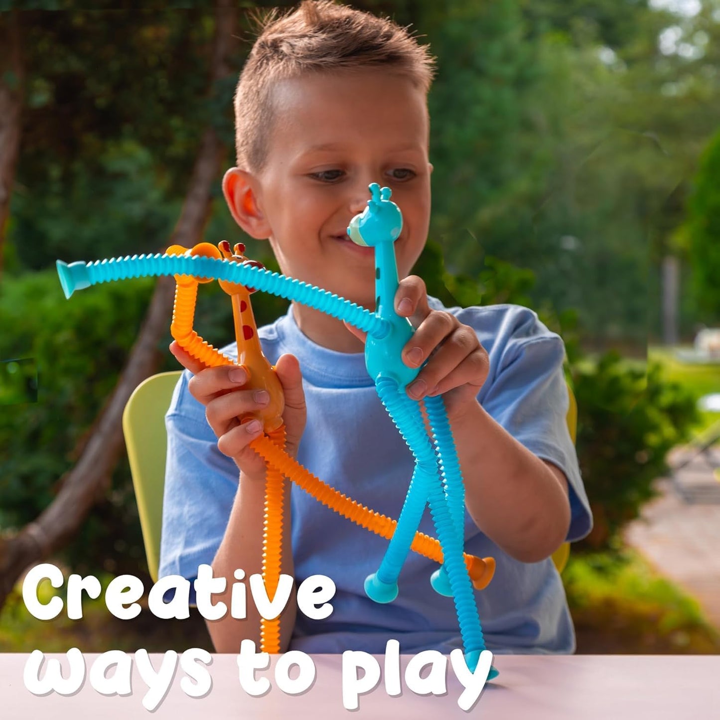 INFLUX Giraffe Shape Suction Cup Fidget Toy - Fun Telescopic Shape-Changing Toy for Kids, Toddlers, and Babies - Ideal Travel Toy with Sensory Engagement for Boys & Girls