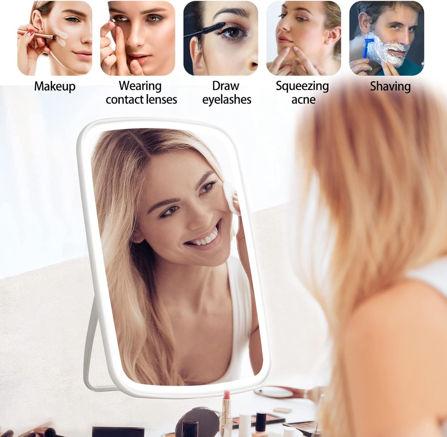 INFLUX LED Makeup Mirror with Adjustable Brightness & 3 Color Modes – Rechargeable Mirror with Lights for Perfect Makeup Application, Ideal for Home, Bathroom, Travel, and Portable Beauty Needs INFLUX