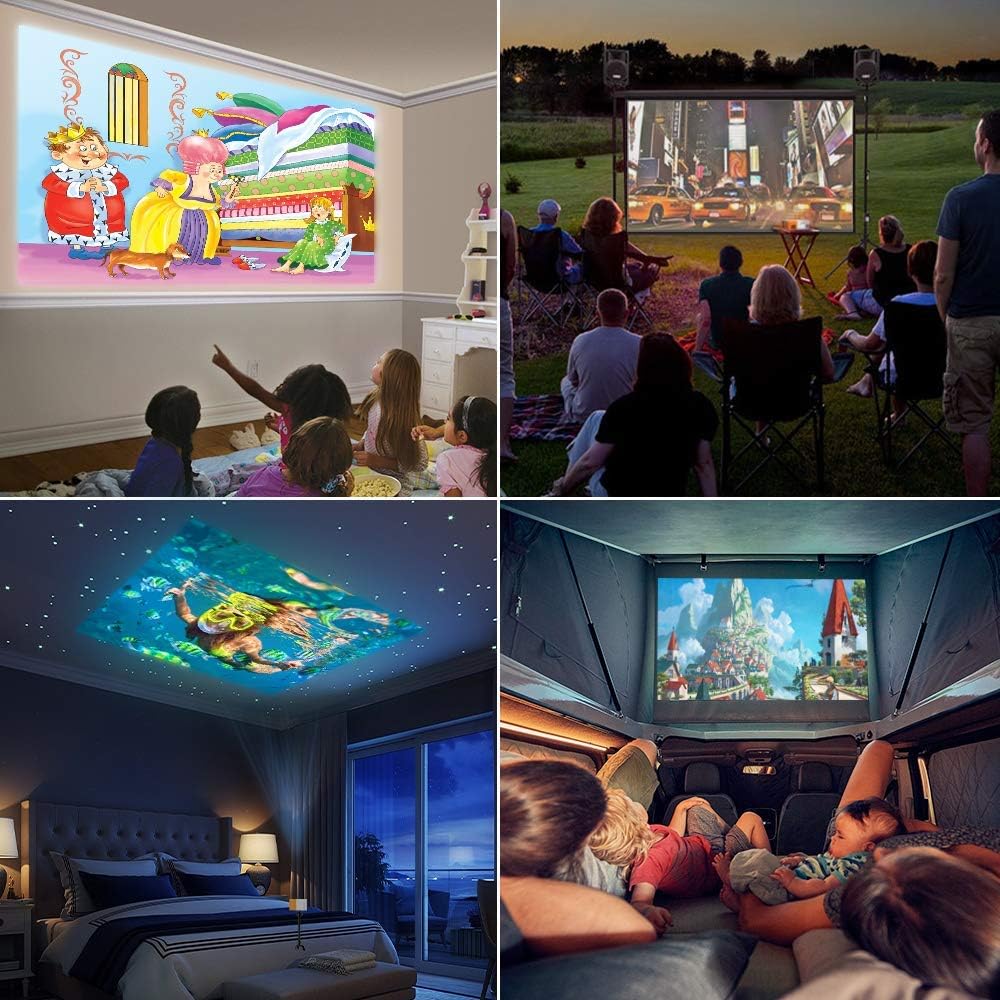 Mini Projector, PVO Portable Projector for Cartoon, Kids Gift, Outdoor Movie Projector, LED Pico Video Projector for Home Theater Movie Projector with HDMI USB Interfaces and Remote Control PVO