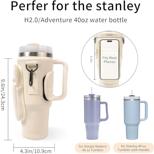 Beynant Water Bottle Holder With Strap for Stanley 40 oz Tumbler With Handle, With Cell Phone Pocket and Adjustable Shoulder Strap Tumbler Accessories for Stanley - Water Bottle Sleeve For Outdoors
