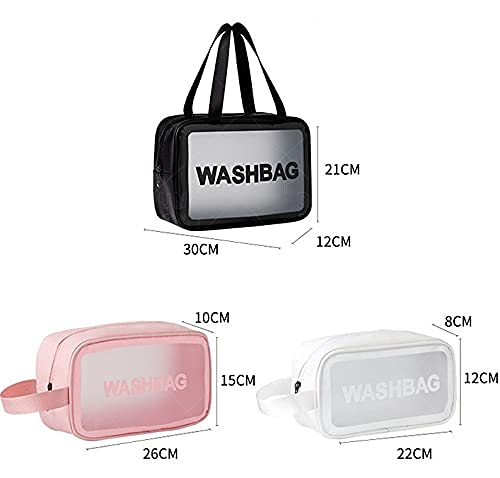 3Pcs Cosmetic Bag Vinyl Air Travel Toiletry Bags Bulk, Water Resistant PVC Packing Cubes with Zipper Closure & Carry Handle for Women Baby Men, Make-up brush Case Beach Pool Spa Gym Bag ZUOMIDIE