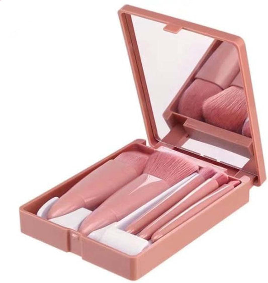 5-Piece Pink Makeup Brush Set with Compact Mirror – Essential Makeup Brushes Kit with Blush, Highlighter, and Concealer Brushes – Travel-Friendly Beauty Tool Set in Box with Mirror Visit the INFLUX Store