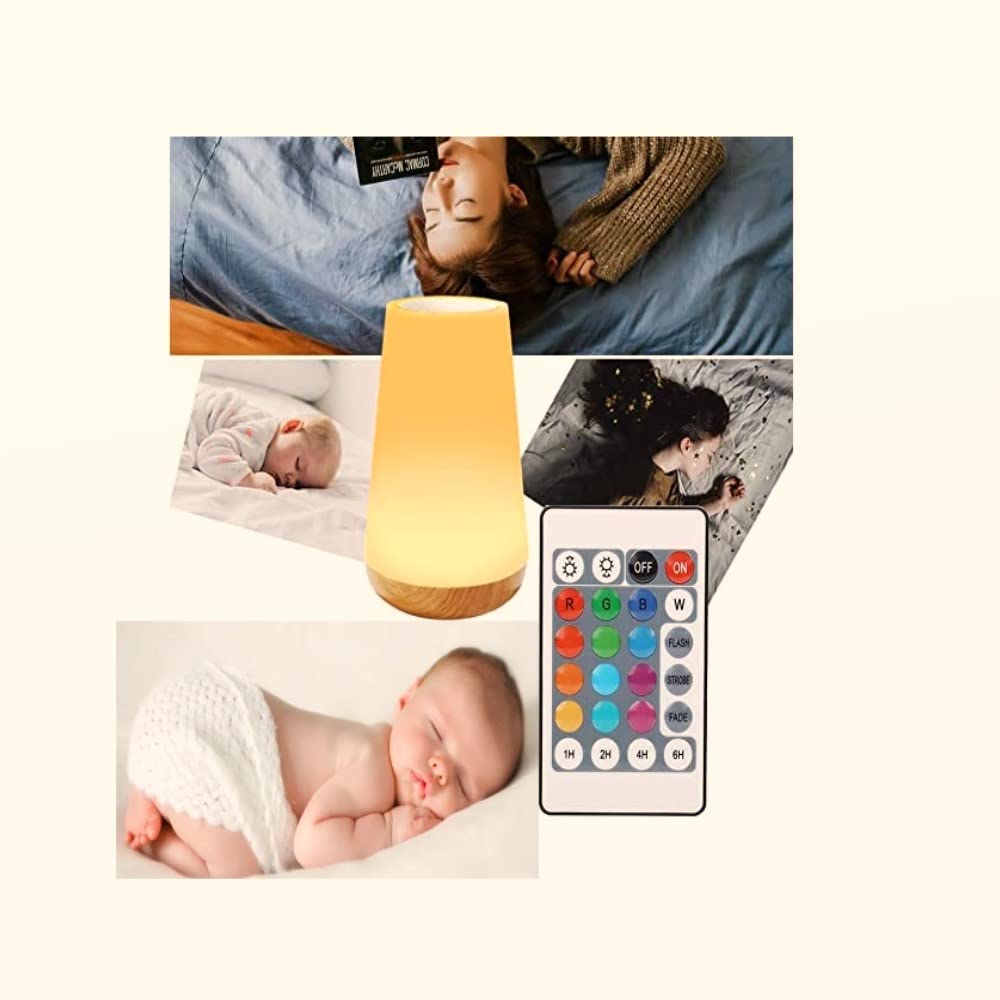 LED night light, bedside table lamp for baby kids room bedroom outdoor, dimmable eye caring desk lamp with color changing touch senor remote control USB rechargeable