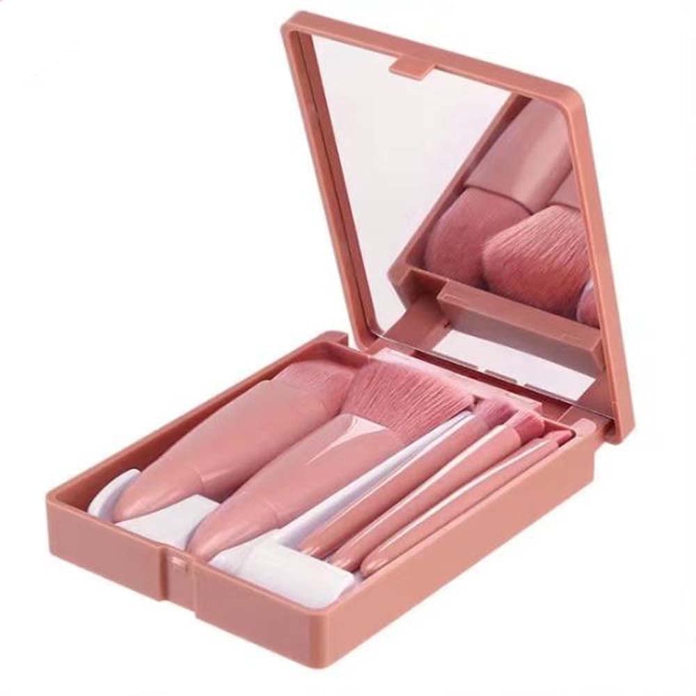 COSHINE Easy-taken Travel Makeup Brush Set, 5pcs Mini Complete Function Cosmetic Brushes Kit (5pcs with mirror) COSHINE