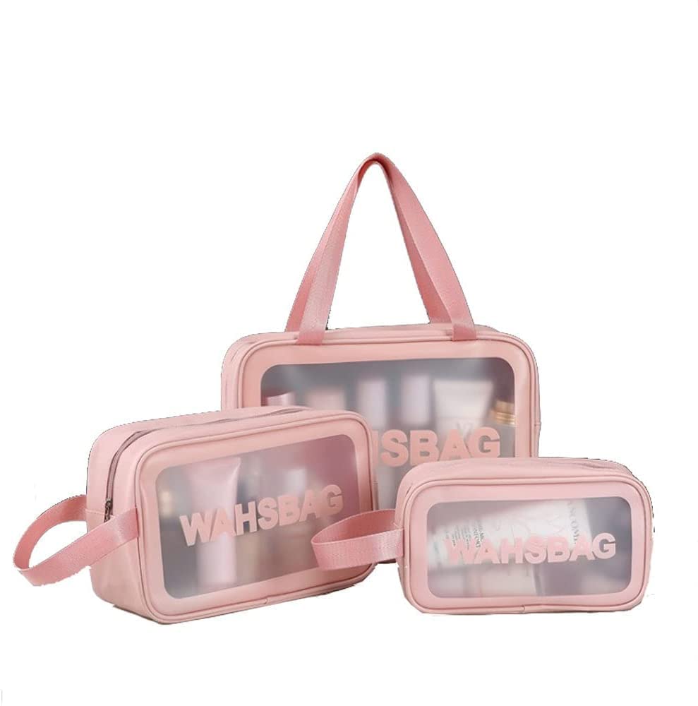 3Pcs Cosmetic Bag Vinyl Air Travel Toiletry Bags Bulk, Water Resistant PVC Packing Cubes with Zipper Closure & Carry Handle for Women Baby Men, Make-up brush Case Beach Pool Spa Gym Bag ZUOMIDIE