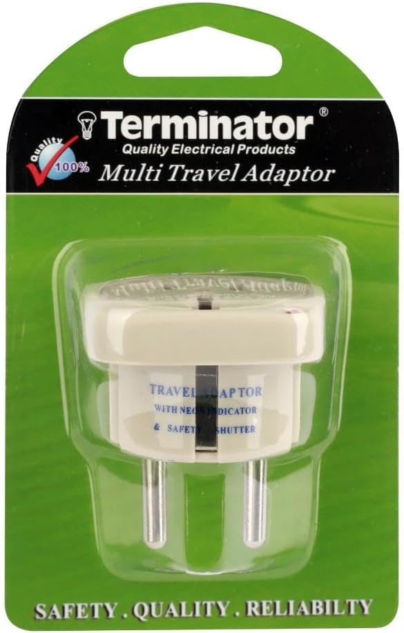 Terminator Multi Travel Adaptor Suchko To Universal Power Adapter UK/US/AU to EU Converter With Shutter & Indicator (TL15) Terminator