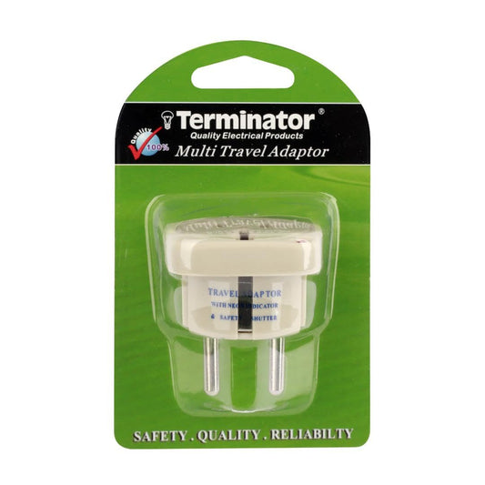 Terminator Multi Travel Adaptor Suchko To Universal Power Adapter UK/US/AU to EU Converter With Shutter & Indicator (TL15) Terminator
