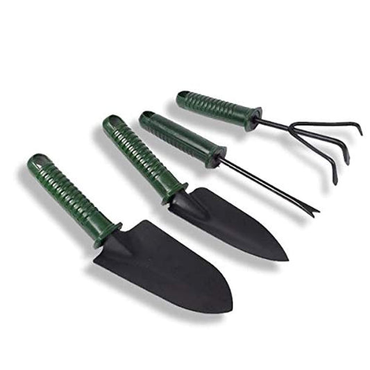 4Pcs 25cm Garden Tool Set Shovel Cultivator Trowel Leaf Trimmer Rake Miniature Fairy Garden Planting Transplanters Hand Tool Kit, green