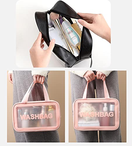 3Pcs Cosmetic Bag Vinyl Air Travel Toiletry Bags Bulk, Water Resistant PVC Packing Cubes with Zipper Closure & Carry Handle for Women Baby Men, Make-up brush Case Beach Pool Spa Gym Bag ZUOMIDIE