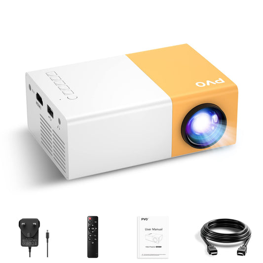Mini Projector, PVO Portable Projector for Cartoon, Kids Gift, Outdoor Movie Projector, LED Pico Video Projector for Home Theater Movie Projector with HDMI USB Interfaces and Remote Control PVO