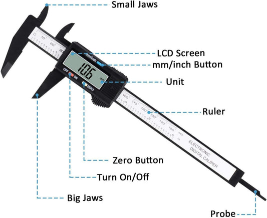 INFLUX Digital Vernier Caliper 150mm with LCD Screen–Precise Measuring Tool, Stainless Steel Electronic Caliper, Ideal for Home Improvement, Jewelry, and DIY Projects Inch and Millimeter Conversion