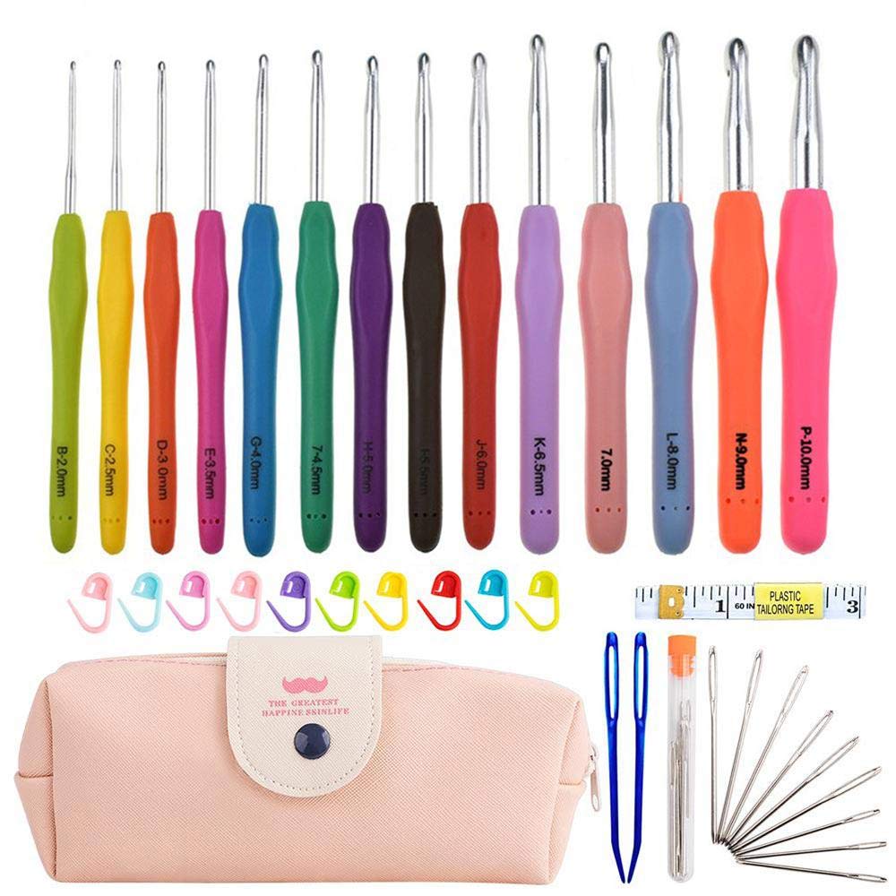 Volwco Smooth Knitting Needles Kit with Bag (Set of 14 Pieces, 2mm/B -10mm/N) Volwco