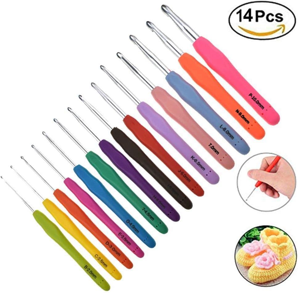 (14-Piece 2mm/B -10mm/N) Crochet Kit with Ergonomic Hooks, Yarn Needles, Stitch Markers & Portable Storage Bag - Ideal for Beginners & Experts, Travel Essential tweezer and sewing kit Visit the INFLUX Store