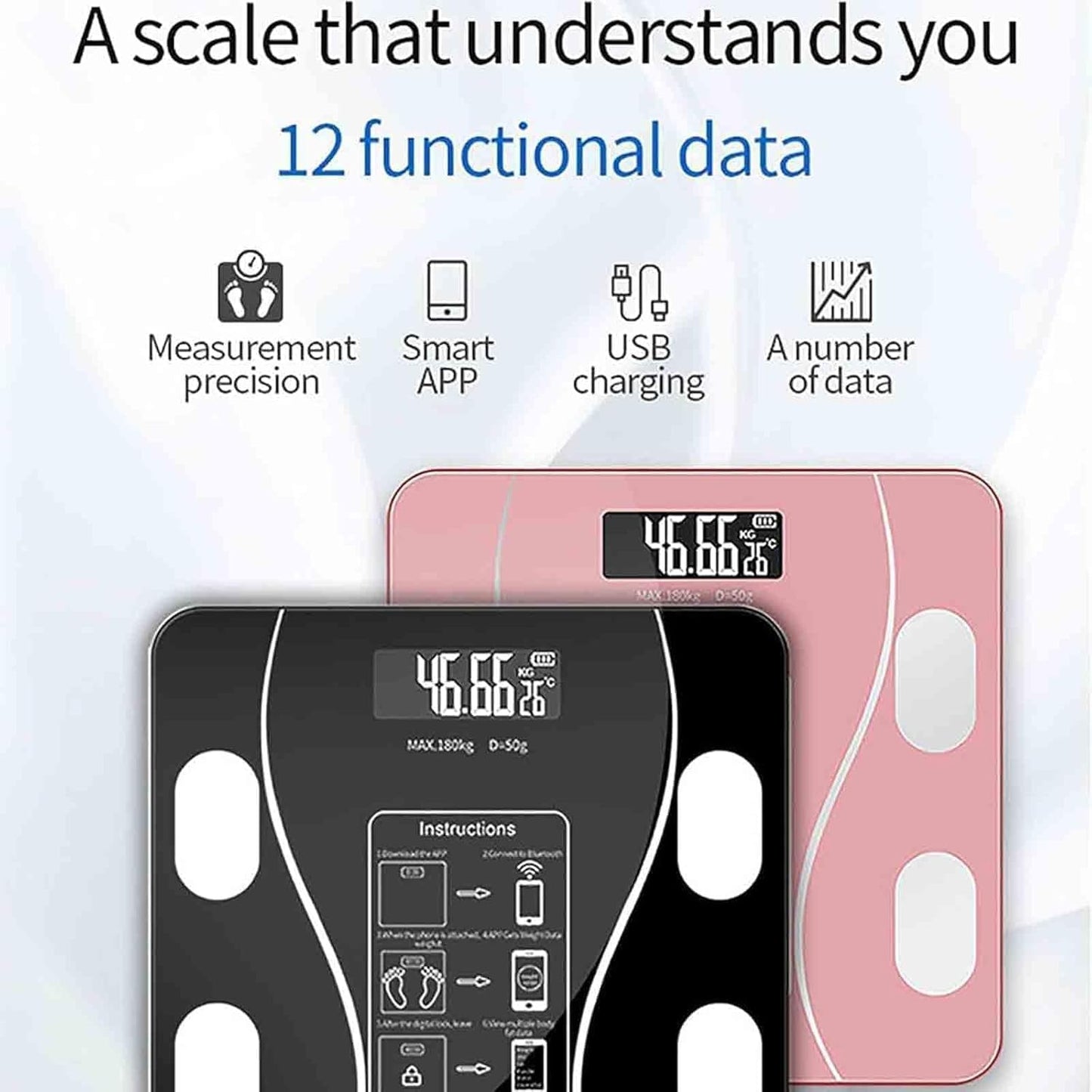 Smart Digital Weighing Scale for Body Weight - Bluetooth Weight Machine with OKOK App for iOS & Android, Scale for Body Monitoring - Digital Weighing Scale for Home, Kitchen & Fitness Tracking Visit the INFLUX Store