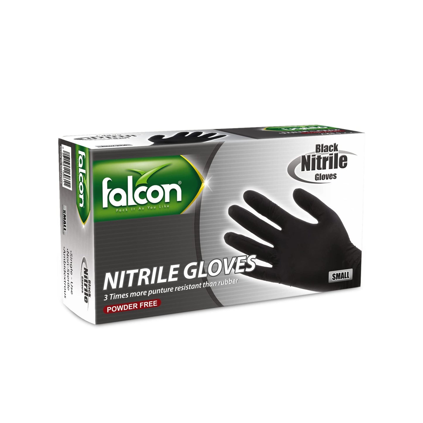 Falcon Nitrile Gloves - Black Powder Free (Small) - 100 Pieces Falcon