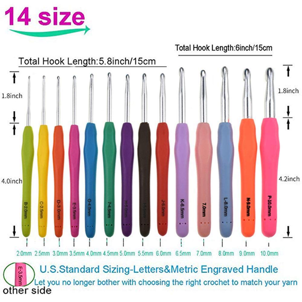 Volwco Smooth Knitting Needles Kit with Bag (Set of 14 Pieces, 2mm/B -10mm/N) Volwco