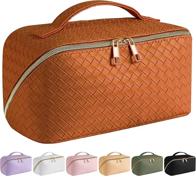 INFLUX Brown Makeup Organizer Bag for Women–Travel Bag, Luggage Bag, and Cosmetic Storage Pouch – Elegant Gift for Women and Travel Essential Toiletry Bag for Women, PU Leather Waterproof Cosmetic Bag Visit the INFLUX Store