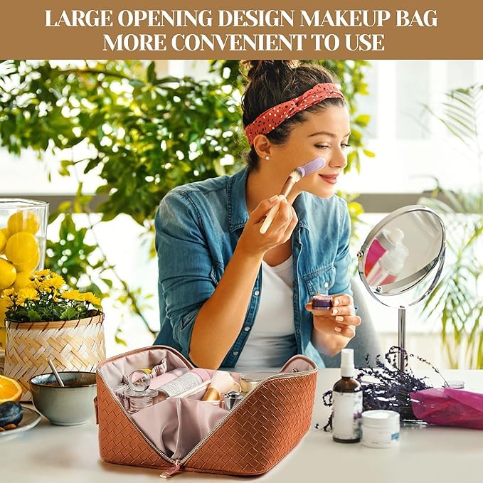 INFLUX Brown Makeup Organizer Bag for Women–Travel Bag, Luggage Bag, and Cosmetic Storage Pouch – Elegant Gift for Women and Travel Essential Toiletry Bag for Women, PU Leather Waterproof Cosmetic Bag Visit the INFLUX Store