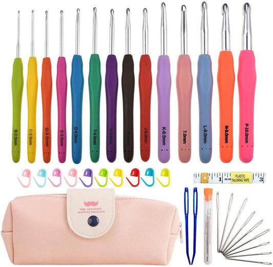 (14-Piece 2mm/B -10mm/N) Crochet Kit with Ergonomic Hooks, Yarn Needles, Stitch Markers & Portable Storage Bag - Ideal for Beginners & Experts, Travel Essential tweezer and sewing kit Visit the INFLUX Store