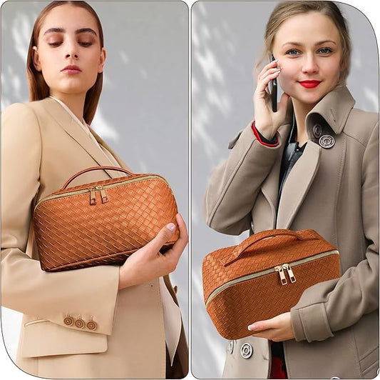 INFLUX Brown Makeup Organizer Bag for Women–Travel Bag, Luggage Bag, and Cosmetic Storage Pouch – Elegant Gift for Women and Travel Essential Toiletry Bag for Women, PU Leather Waterproof Cosmetic Bag Visit the INFLUX Store