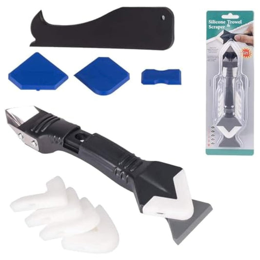 Generies 3 in 1 Silicone Caulking Tools(stainless steelhead) Silicone Sealant Finishing Tool Grout Scraper, Reuse and Replace 5 Silicone Pads, Great Tools for Kitchen Bathroom Window, Sink Joint