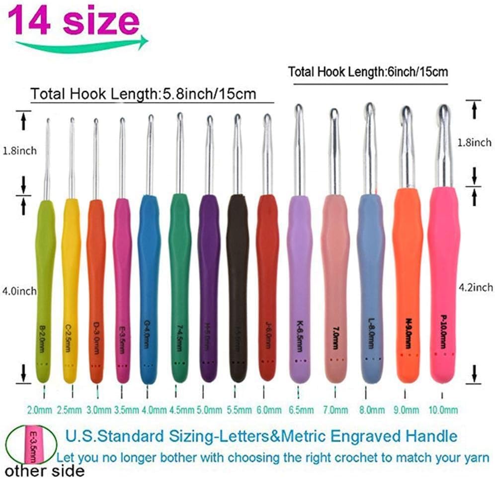 (14-Piece 2mm/B -10mm/N) Crochet Kit with Ergonomic Hooks, Yarn Needles, Stitch Markers & Portable Storage Bag - Ideal for Beginners & Experts, Travel Essential tweezer and sewing kit Visit the INFLUX Store