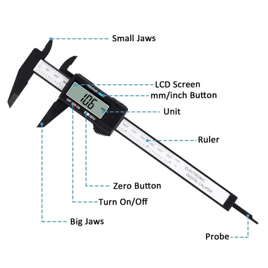Adoric Digital Caliper, Adoric 0-6" Calipers Measuring Tool - Electronic Micrometer Caliper with Large LCD Screen, Auto-off Feature, Inch and Millimeter Conversion Adoric
