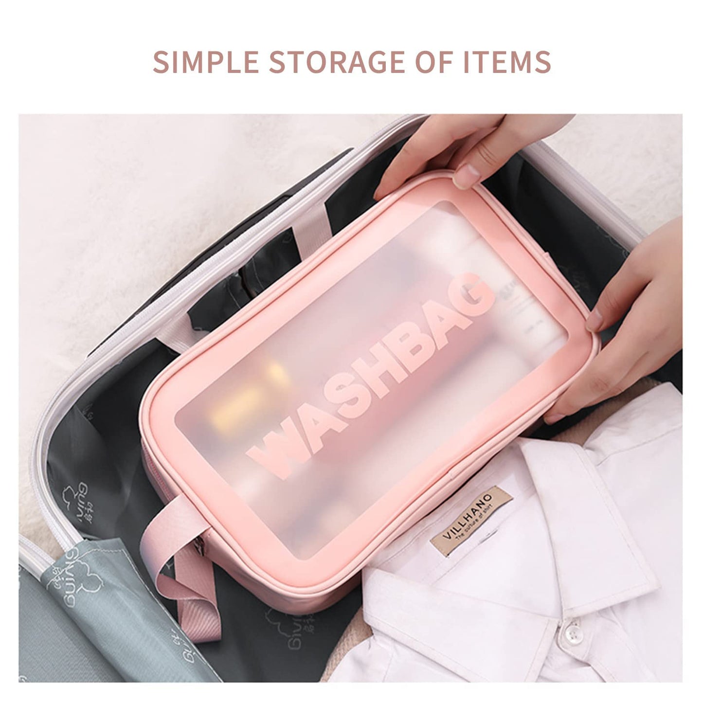 3Pcs Cosmetic Bag Vinyl Air Travel Toiletry Bags Bulk, Water Resistant PVC Packing Cubes with Zipper Closure & Carry Handle for Women Baby Men, Make-up brush Case Beach Pool Spa Gym Bag ZUOMIDIE