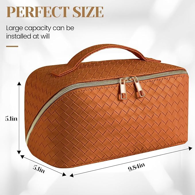 INFLUX Brown Makeup Organizer Bag for Women–Travel Bag, Luggage Bag, and Cosmetic Storage Pouch – Elegant Gift for Women and Travel Essential Toiletry Bag for Women, PU Leather Waterproof Cosmetic Bag Visit the INFLUX Store