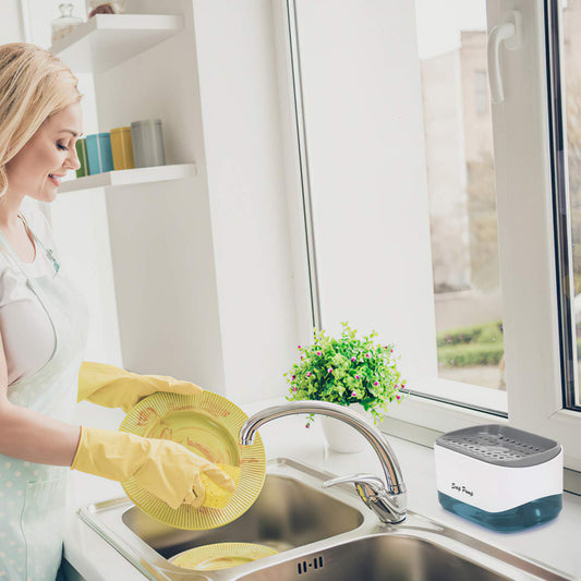 Bestseek Kitchen Dish Soap Dispenser with Sponge Holder, Newest 2-in-1 Countertop Soap Pump Dispenser, for Kitchen Sink Dishwashing Soap Dispenser - 12.5 Ounces