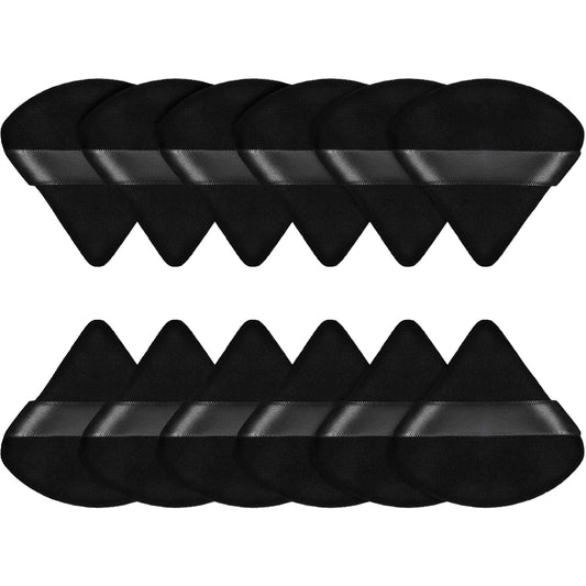 Maitys 12 Pieces Triangle Powder Puff Face Cosmetic Makeup Puff for Loose Powder Soft Body Washable Reusable Foundation Sponge Mineral Powder Wet Dry Makeup Tool(Black,Small) Generic