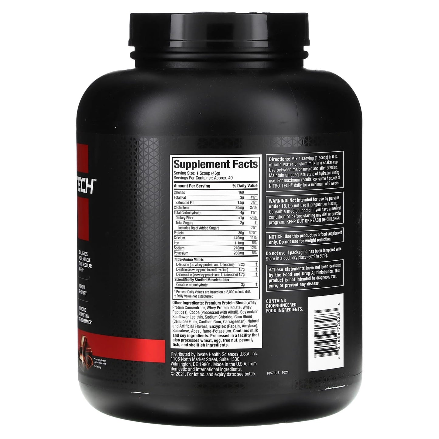 Muscletech Nitro-Tech Whey Protein Ultimate Muscle Building Formula with a Unique Blend of Whey Protein Isolate & Peptides - 30gm Protein, 3gm Creatine & 6.6gm BCAAs, Milk Chocolate Flavor, 4.00 lbs