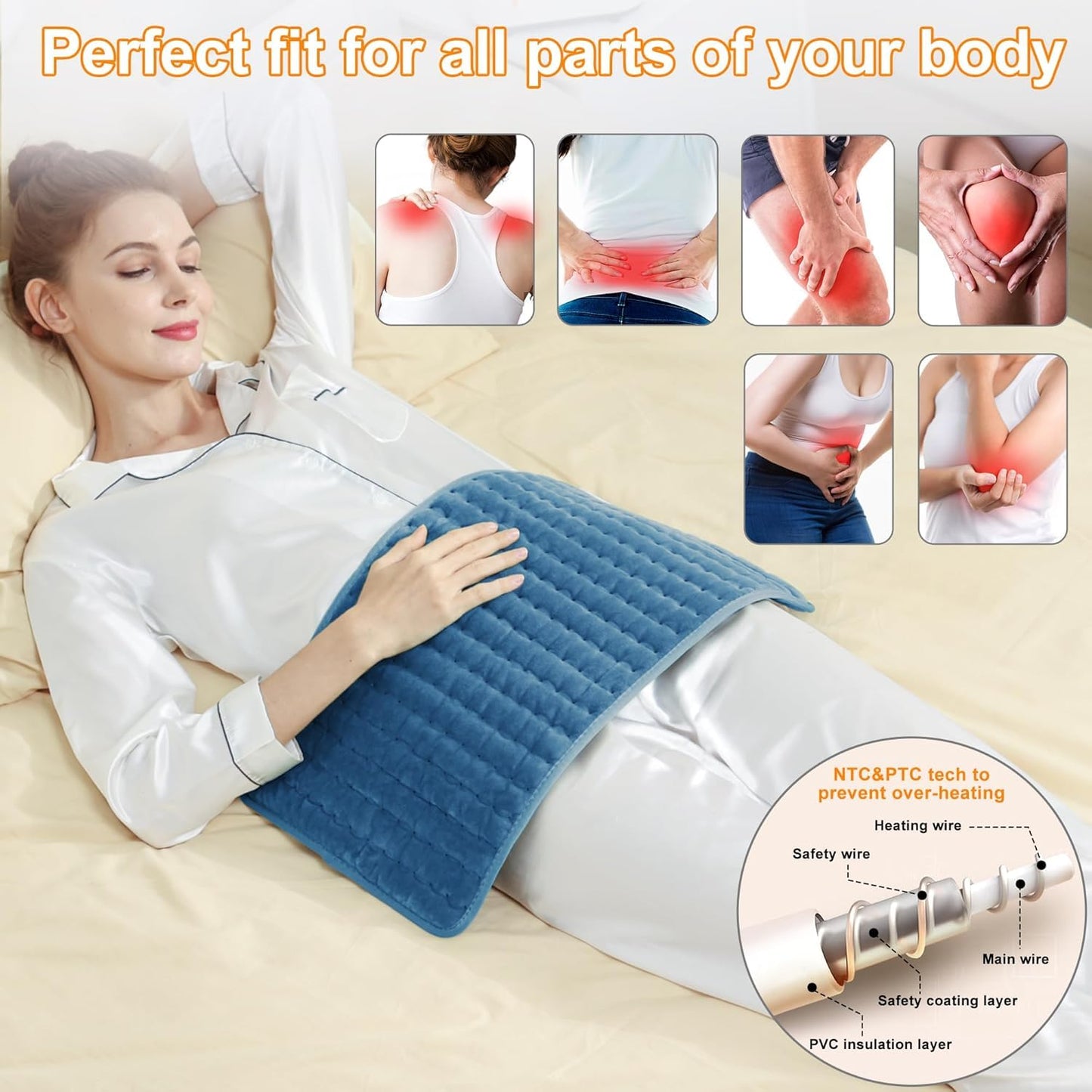 INFLUX 12" x 24" Electric Heating Pad with Automatic Switch-Off and 6 Temperature Levels Pain Relief, Neck, and Back Pain–Perfect for Period Cramps and Relaxation Machine Washable- Heated blanket ‎INFLUX