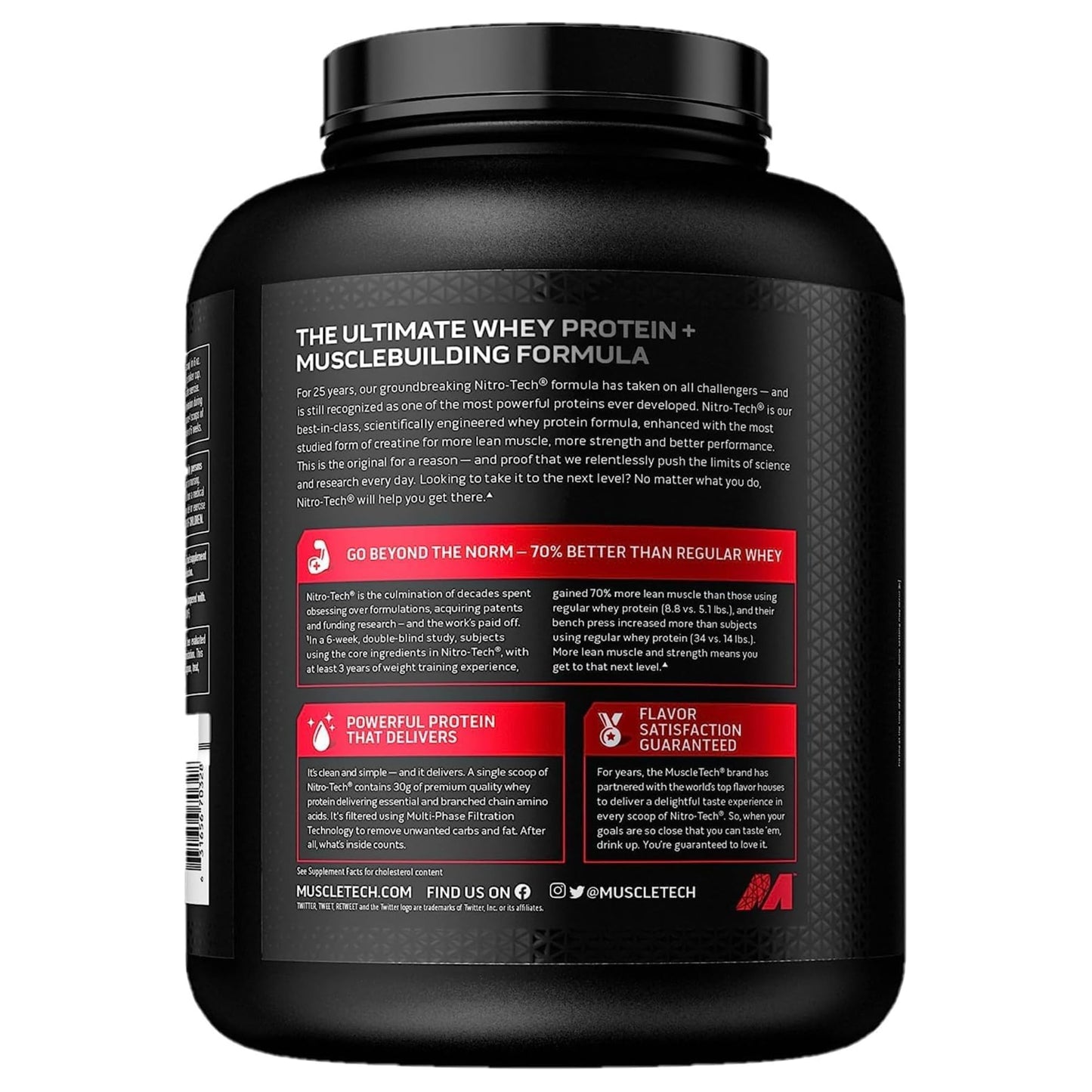 Muscletech Nitro-Tech Whey Protein Ultimate Muscle Building Formula with a Unique Blend of Whey Protein Isolate & Peptides - 30gm Protein, 3gm Creatine & 6.6gm BCAAs, Milk Chocolate Flavor, 4.00 lbs