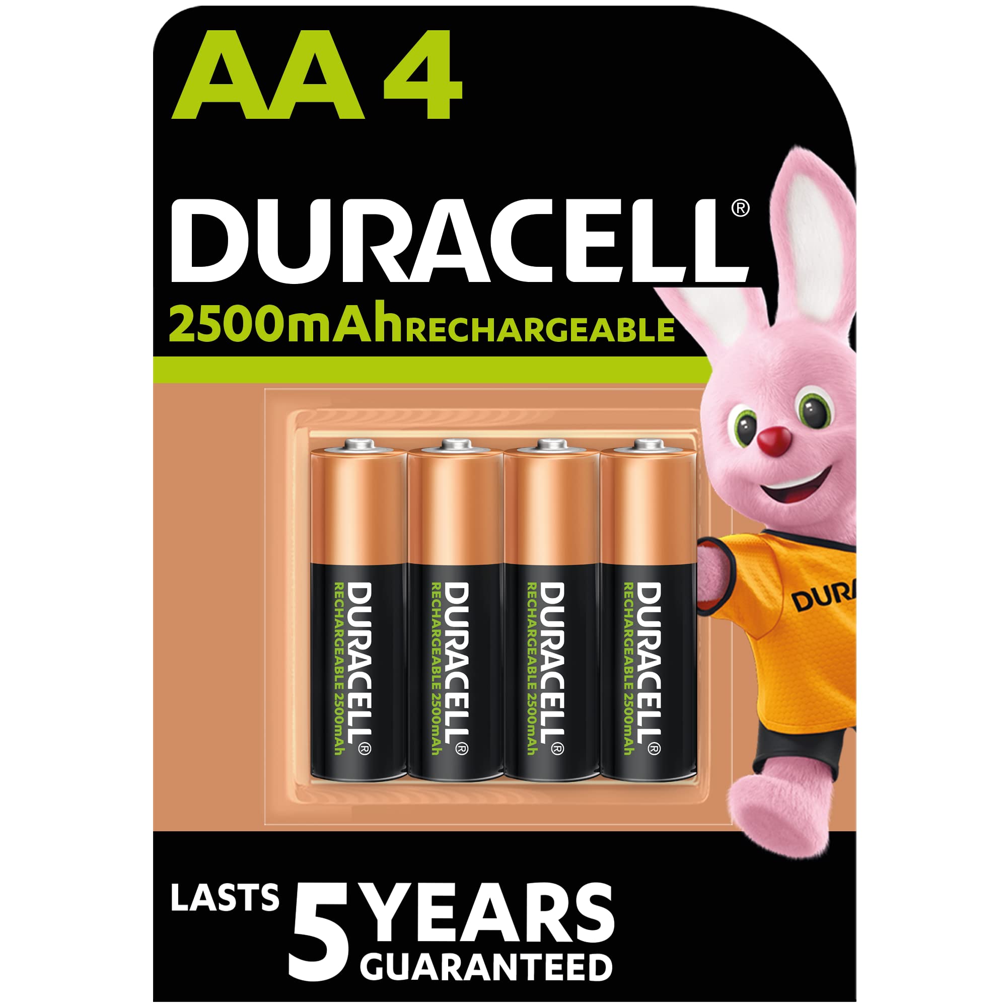 Duracell - Rechargeable Aa 2500 Mah Dx1500 Nimh 1.2V Batteries Long Lasting Power 5 Year - Pack Of 4 - 10 Years Shelf Life Duracell