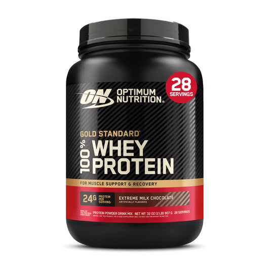 Optimum Nutrition (ON) Gold Standard 100% Whey Protein Powder Primary Source Isolate, 24 Grams of Protein for Muscle Support and Recovery - Extreme Milk Chocolate, 2 Lbs, 28 Servings (907 Grams)