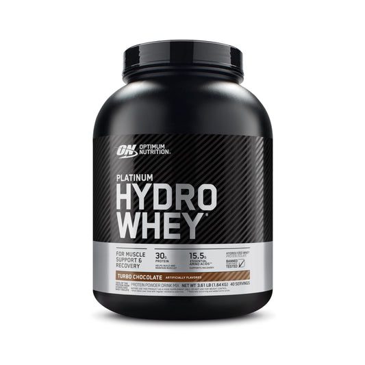 Optimum Nutrition (ON) Platinum Hydrowhey Protein Powder, 30 Grams of Protein for Muscle Support, 100% Hydrolyzed Whey Protein Isolate Powder - Turbo Chocolate, 3.61 Lbs, 40 Servings (1.64 KG)