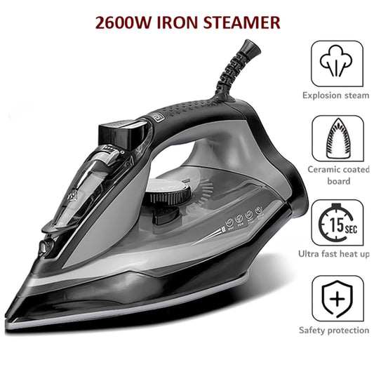 2600W Steam Iron – Ceramic Coated Soleplate, Auto Shut-Off, Anti-Calc Drip Self-Cleaning, Continuous Steam, 450ml Water Tank, Steam Burst & Spray Function – Travel Iron for Wrinkle-Free Clothes