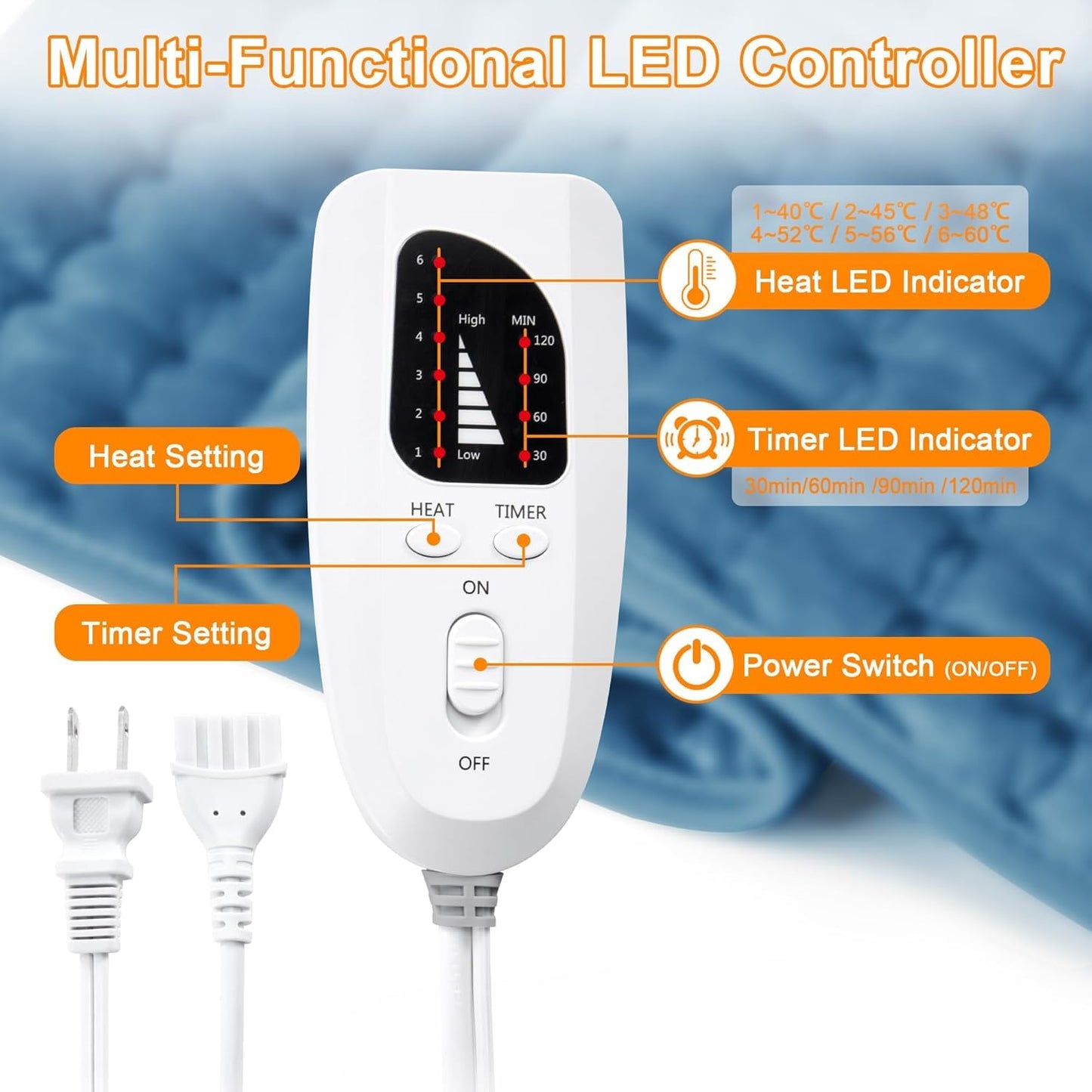 INFLUX 12" x 24" Electric Heating Pad with Automatic Switch-Off and 6 Temperature Levels Pain Relief, Neck, and Back Pain–Perfect for Period Cramps and Relaxation Machine Washable- Heated blanket ‎INFLUX