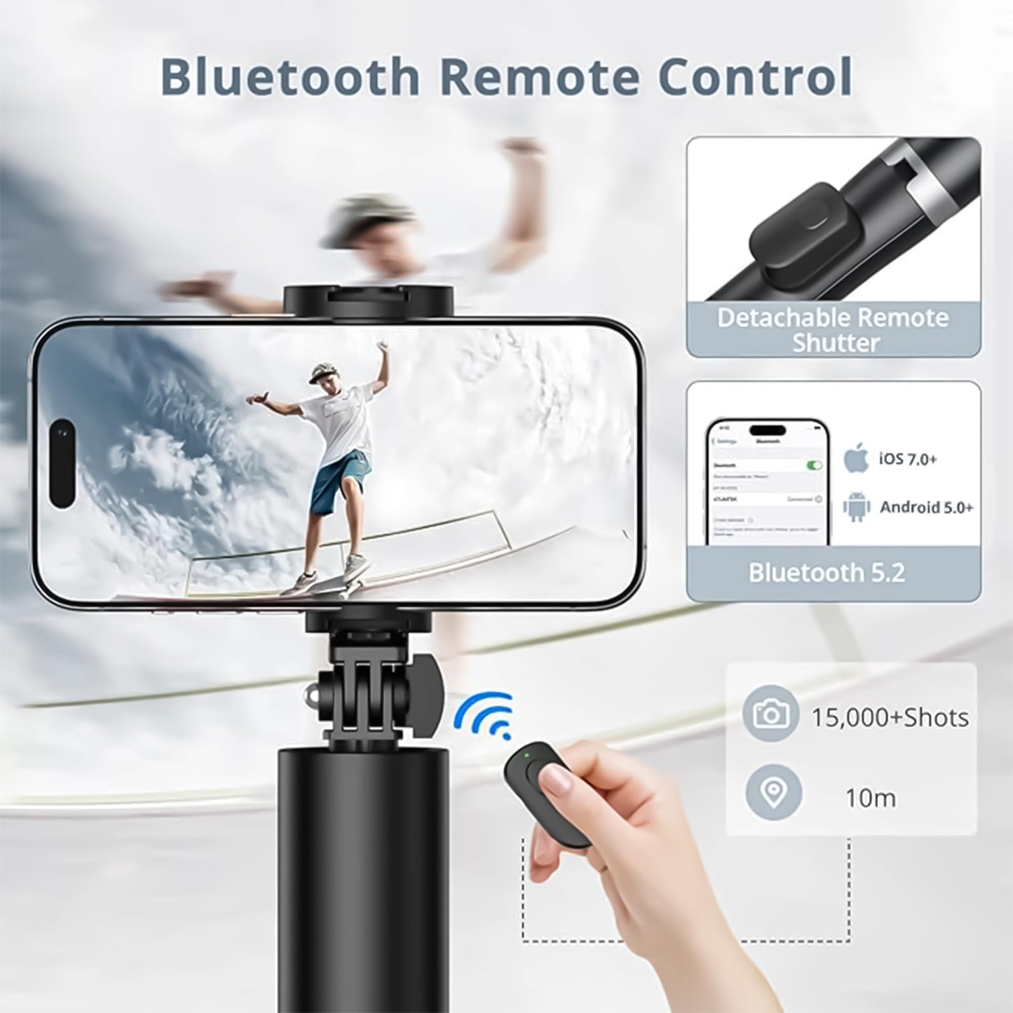 INFLUX 162cm Adjustable Mobile Stand for iPhone and Android Tripod Stand for Video Recording, Selfies, Live Streaming, with Integrated Wireless Remote, Lightweight, Extendable Phone Tripod for 4''-7'' Visit the INFLUX Store