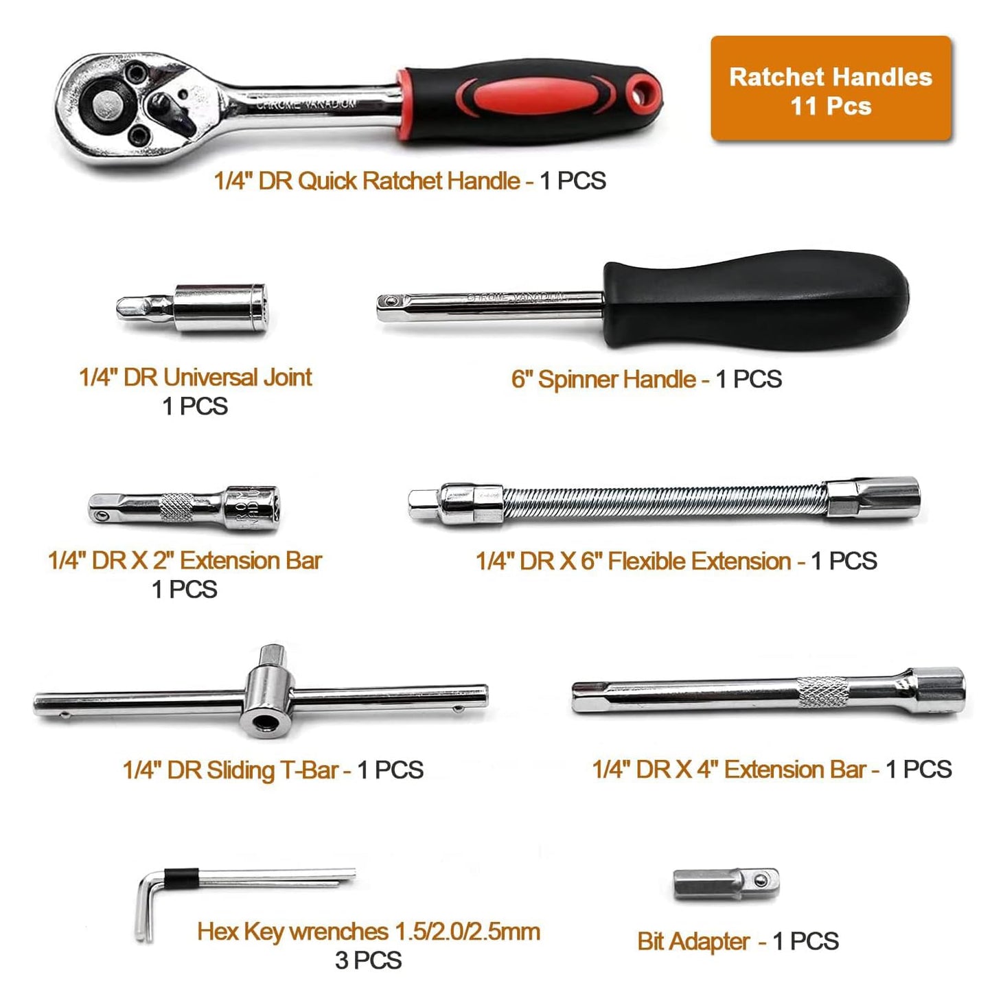 46 Pcs 1/4'' Drive Socket Wrench Set, Ratchet Wrench Set with 4-14mm Cr-V Sockets,Screwdriver Bits,Extension Bars for Car Bike Repair and Home Maintenance