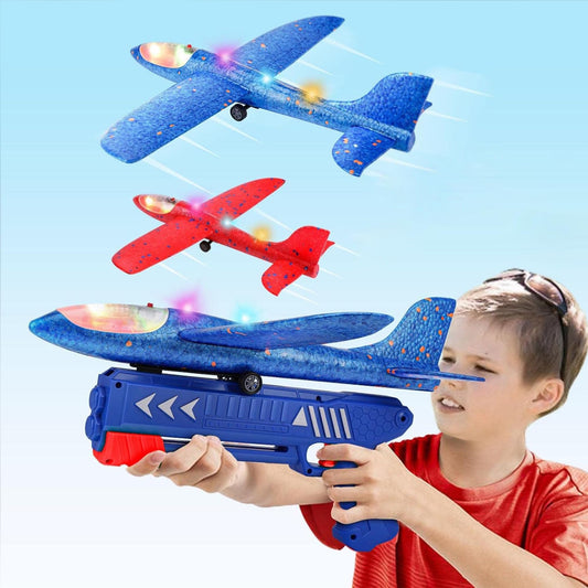 INFLUX Airplane Launcher Gun for Kids - (Pack of 2) Foam Glider Plane with Launcher Set, Includes Two Catapult Planes for Boys and Girls, Perfect for Kids 4-5 Years Old