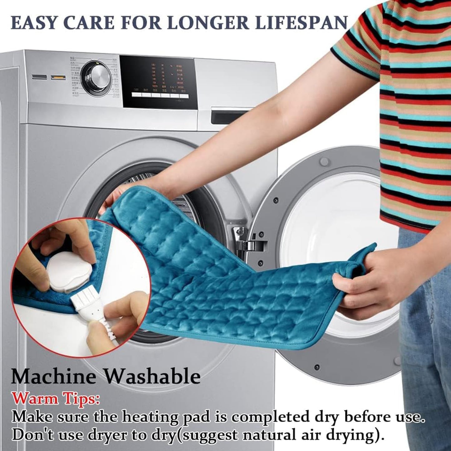 INFLUX 12" x 24" Electric Heating Pad with Automatic Switch-Off and 6 Temperature Levels Pain Relief, Neck, and Back Pain–Perfect for Period Cramps and Relaxation Machine Washable- Heated blanket ‎INFLUX