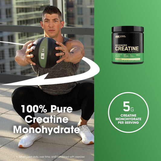Optimum Nutrition (ON) Micronized Creatine Monohydrate Powder for Muscle Building Support - Unflavored, 300 Grams, 60 Servings - Package May Vary