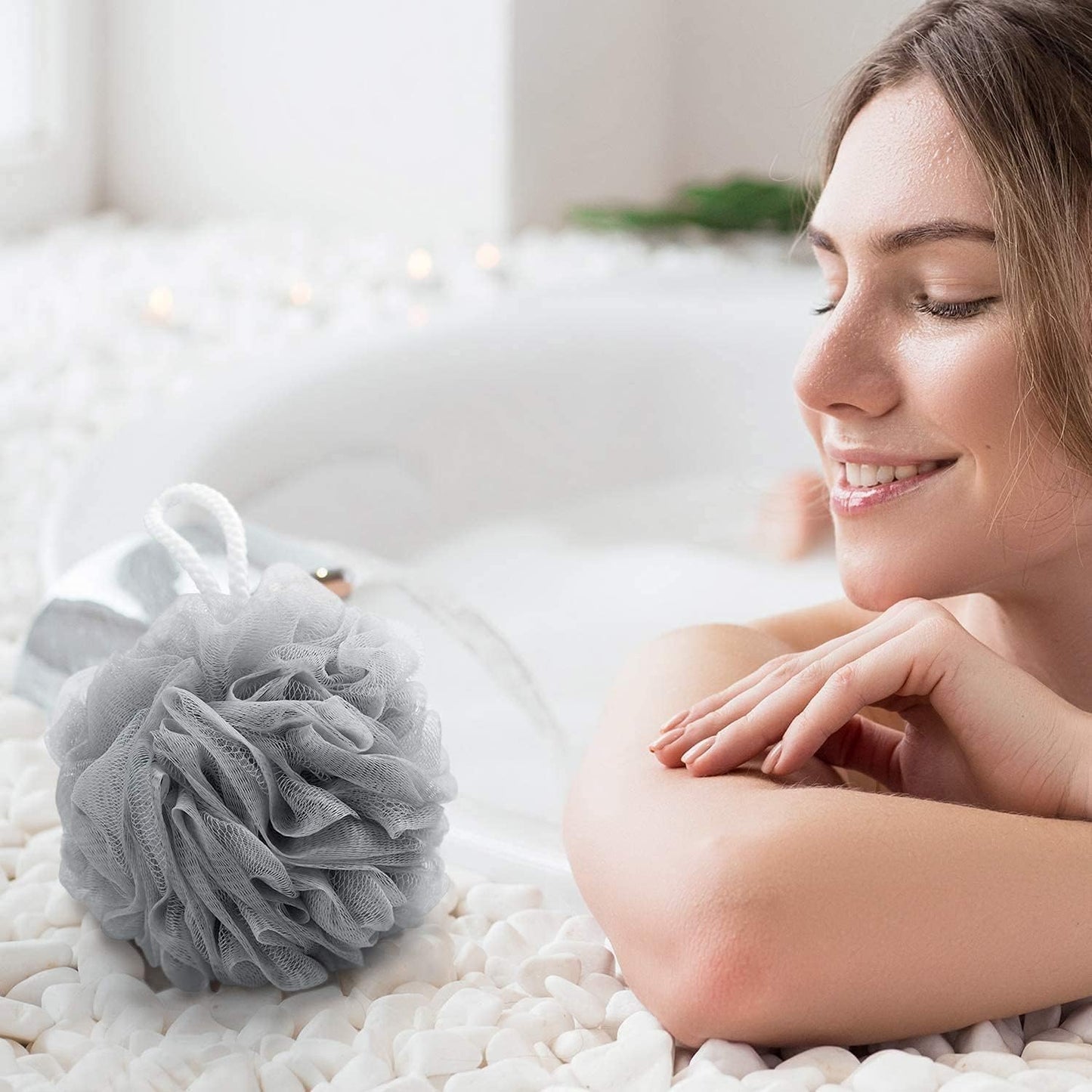 INFLUX Body Wash Sponge - Exfoliating Mesh Scrubber for Deep Cleansing | Moroccan Loofah Inspired Body Scrub Pouf | Quality - sponges poufs-Cleanse, Soothe Skin-Ball Sponge-Essential for Bathing ‎INFLUX